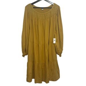 Old Navy Long-Sleeve Tiered Smocked Embroidered Mini Swing Dress 3X Celandine